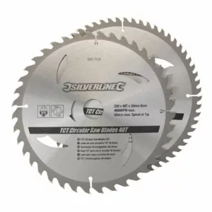 Lot de 2 lames de scie circulaire carbure diamètre 250  40 et 60 dents alésage 30 gamme amateur- Neuf