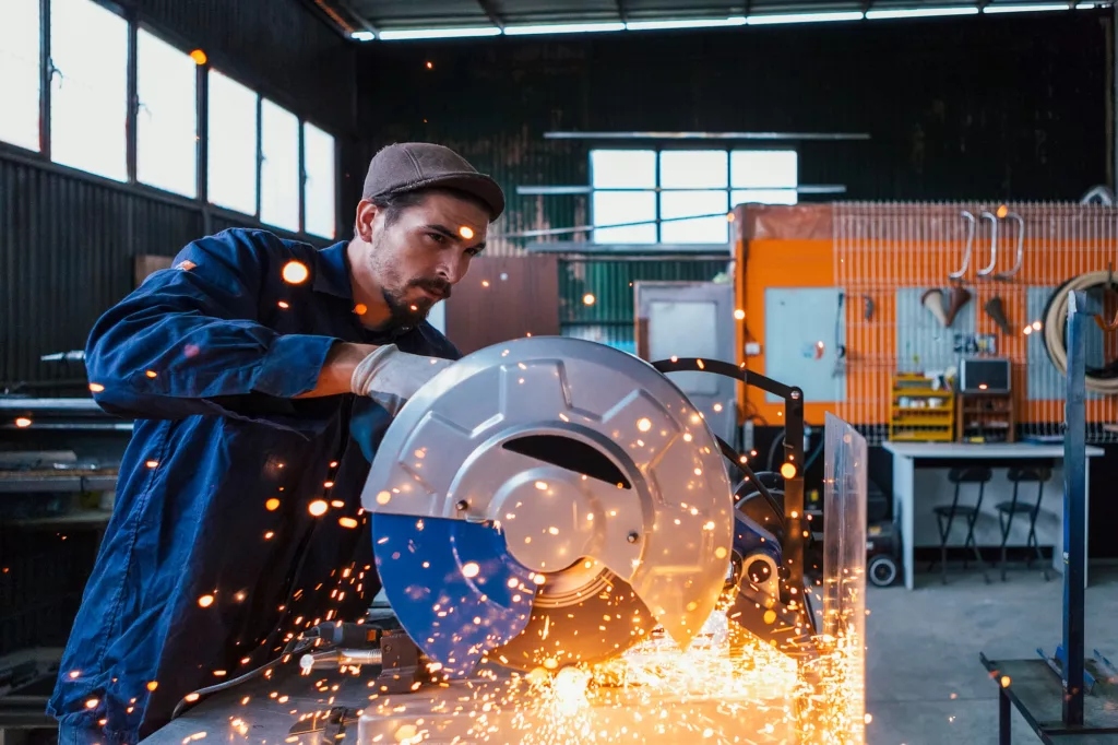 Craftsman working with circular saw